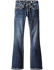 Apparel: Miss Me Big Girls Bootcut Jean with M Flat Pocket, Dark Blue, 10 - Miss Me Girls 7-16 Child Code