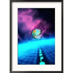 Hand and E-Commerce Globe in Cyberspace Photos To Go Collection Framed Photographic Poster Print by Carol and Mik Werner, 21x29