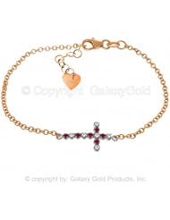 Ruby Cross Bracelet with Diamond Accents in 14k Rose Gold