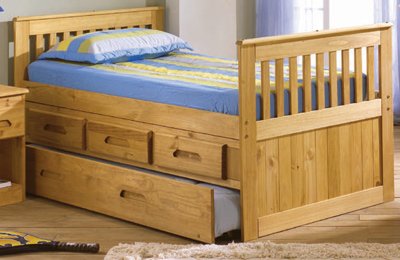 Kitchen: Cottage Futon DWF7035 Rake Twin Bed with Drawers and Trundle   Pine