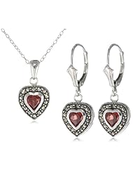 Sterling Silver Heart Pendant, on 18" necklace and Lever back Drop Earrings Set
