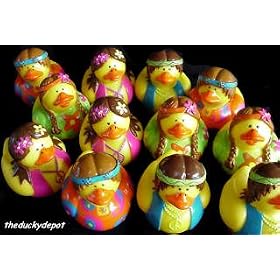 One Dozen (12) Rubber Duckie Ducky Peace HIPPIE DUCKS Party Favors by OTC