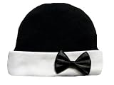 Black and White Baby Hat with Black Bow Tie