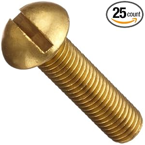 Brass Machine Screw, Round Head, Slotted Drive, #6-32, 1/4" Length (Pack of 25)