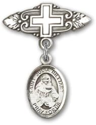 Sterling Silver Baby Badge with St. Julia Billiart Charm and Badge Pin with Cross