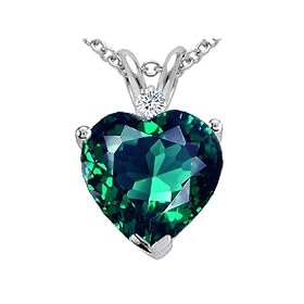 Buy 2.02 cttw Heart Shape Created Emerald and Genuine Diamond Pendant in 14k White Gold by Finejewelers