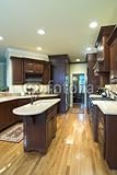 IMAGE OF Wallmonkeys Peel and Stick Wall Decals - Trendy Custom Kitchen with Cherry Cabinets - 72