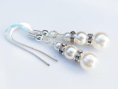 Bridal Swarovski Pearl and Rhinestone Silver Earrings (White)