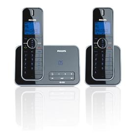 Philips ID5552B/05 Digital Cordless Phone with Answering Machine - Twin Handset - Black