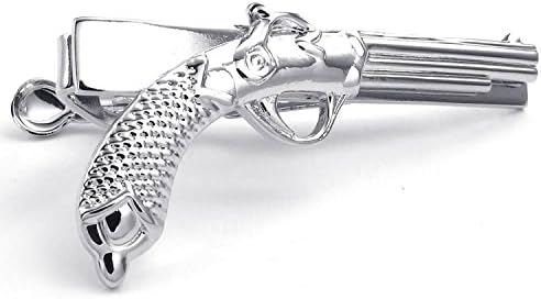 Mygoodie Mens Tie Bar, Necktie Tie Spring Loaded End Clip Clasp Bar, Handgun Gun, Color Silver