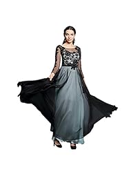 A-line Floral Print Floor Length 3/4 Sleeves Chiffon Lace Sheer  Evening Dress/Homecoming Dress/Prom Dress/Wedding Party Dress  With a Bow(s)