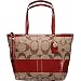 AUTHENTIC COACH SIGNATURE STRIPE PATENT TOTE 12429 (Khaki/Red)