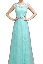 Tulle  Applique Lace Sheer Natural   Waistline Evening Dress/Prom Dress  With Rhinestones