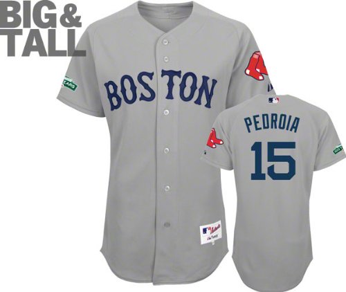 Dustin Pedroia Jersey: Big & Tall Boston Red Sox #15 Road Grey Authentic Jersey with Fenway Park 100th Year Anniversary Patch