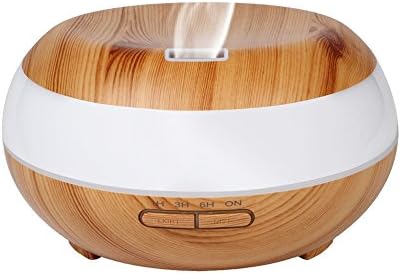 HEIOKEY 300ml Aroma Essential Oil Diffuser Wood Grain Cool Mist Ultrasonic Humidifier with 4 Timer Settings,7 Color Changing LED Light and Waterless Auto Shut-off for Home,Yoga-Light Brown