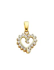 14K Yellow Gold Open Heart CZ Cubic Zirconia Charm Pendant