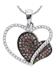 0.43 cttw 10k White Gold Cognac Diamond Heart Pendant Necklace Chocolate Brown Diamond, Colors Of Diamonds Are Light To Medium Brown (Real Diamonds: 0.43 cttw), 18"