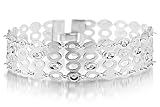 14K White Gold Matte and Brushed-Satin Finish Hand-Crafted Oval-Link Designer Bracelet, Enhanced with Bezel Set Diamonds.