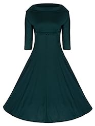 Cotton Elbow Length Sleeves Bubble Dress Flared-Skirt Lace Vintage Round Neck Tunic 