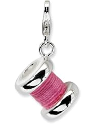 Sterling Silver 3 D Enameled Pink Spoll of Thread with Lobster Clasp Charm