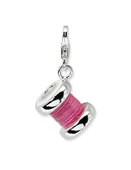 Sterling Silver 3-d Enameled Pink Spoll Of Thread W/lobster Clasp Charm, Best Quality Free Gift Box Satisfaction Guaranteed