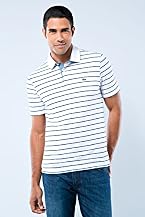Short Sleeve Pique Stripe Polo With Woven Trim