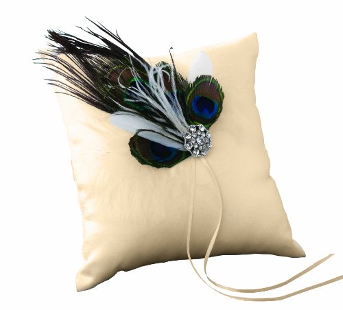 Ivy Lane Wedding Designs Peacock Collection Ring Pillow, Ivory