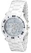 Oniss #ON8109-L Women's Stainless Steel Trim White Ceramic Chronograph Watch