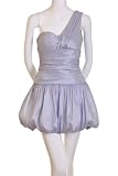 TCEC Metallic One Shoulder Ruched Bubble Hem Cocktail Mini Party Dress Silver Large