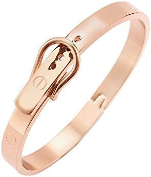 Touch Love Stainless Steel Bangle Bracelet Fashion Belt Buckle Bracelet Rose Gold