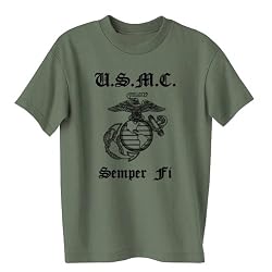 USMC Semper Fi Marines Eagle, Globe and Anchor Short Sleeve T-Shirt in Military Green