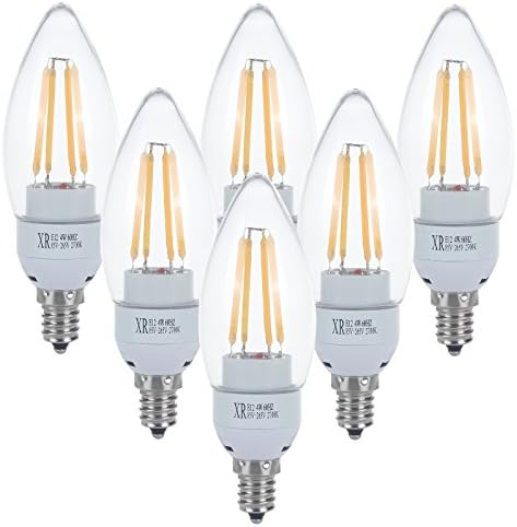 XinRui Lighting Sharp 4W LED Filament Candelabra Bulb - Not Dimmable - Warm White 2700K - E12 Base - Equivalent to 40W Incandescent Chandelier Bulb - 360 Degree Beam Angle-Pack of 6 units