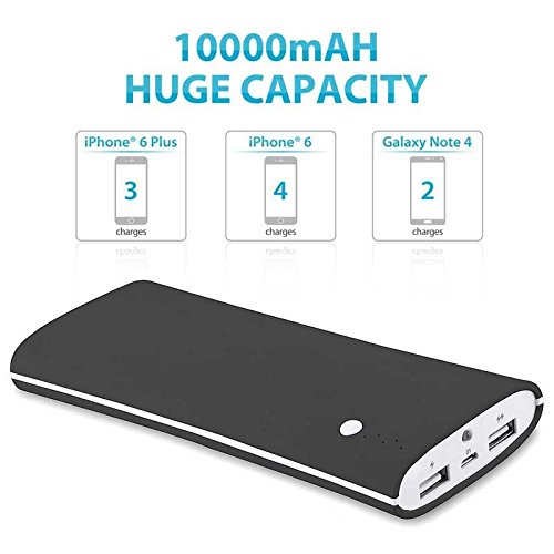 Insten® 10000mAh High Capacity Slim Dual USB (5V/2.0A Output) Portable Power Bank External Battery Charger Compatible With iPhone 6 Plus 6 5S 5C 5 4S, iPad Air 2 mini 3, Galaxy S5 S4 S3, Note 3 4, Tab 4 3 2 Pro, Nexus, HTC One M8, LG G3, Nexus, Dark Gray/White