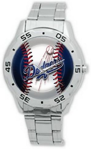 Round MLB Los Angeles Dodgers Logo Men's Watch with Stainless Metal Band for Fans