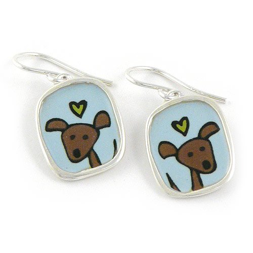 Puppy Love Earrings, Sterling Silver and Enamel