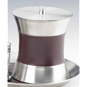 Kraftware 51023 Brushed Stainless Ice Bucket with Burgundy Midband by Kraftware