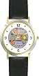 Shabbos or Sabbath Table Symbols Plate Judaica Jewish Theme - WATCHBUDDY&reg; DELUXE TWO-TONE THEME WATCH - Arabic Numbers - Black Leather Strap-Women's Size-Small