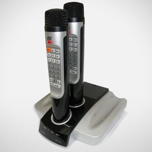 Spanish Latin Magic Karaoke Microphone with 5,320 English and SpanishSongs. The KHM600 Duostar with Dual Wireless Mics comes with (5000 Built-In English Songs and extra 320 on Spanish Song Chip #1)