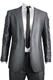 Mens Slim Fit Suit Tonic Grey 1 Button Black Piping Office or Party Suit UK Stock