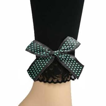 Blue & Black Polka Dot Bow Lace Trim Leggings