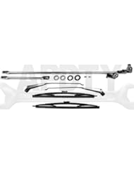 APDTY 5453958KM Windshield Wiper Transmission Linkage Assembly With New Wiper Blades & Arms Complete Kit For 1976-1986 Jeep CJ Includes Renegade, Golden Eagle, Laredo, & Jamboree Edition