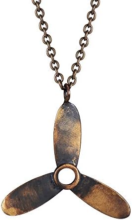 Airplane Propeller Necklace for Men Dirty Industrial Style Pendant and Chain in Brass by Gal Barash