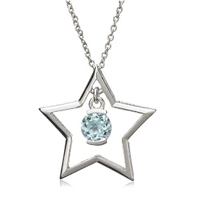 Sterling Silver Blue Topaz Star Pendant, 18"