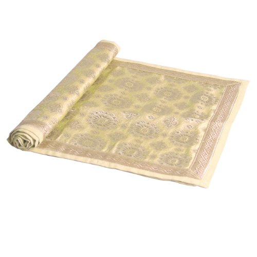 Silk Brocade Table Runner From Banaras, India Size: 45 X 13 Inches