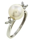 14K White Gold Pearl and Diamond Ring