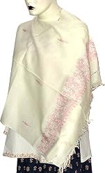 Wraps Stoles Wool with Pink Thread Embroidery India 80 x 27 inches (esrf026)