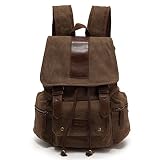 Sechunk Multifunction Cotton Canvas Leather Backpack Book bag Working Bag Travel Duffel Bag Hiking Bag Camping Bag Rucksack Laptop Bag Computer Bag Sports Bag Weekend Bag Daypack School Bag Brown