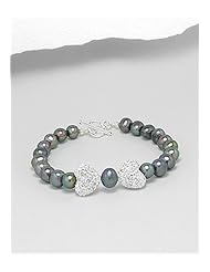 Tahiti (Dyed) Heart Fresh Water Pearl Bracelet In 92.5 Sterling Silver