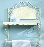 Wall Mounted Elegant Vertical White Metal Floral Bathroom Towel Rack with Shelf