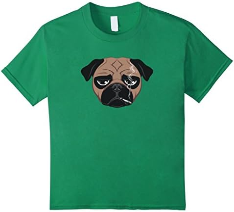 Kids Pug Face Shirt: Funny Pug Smoking Shirt 10 Kelly Green